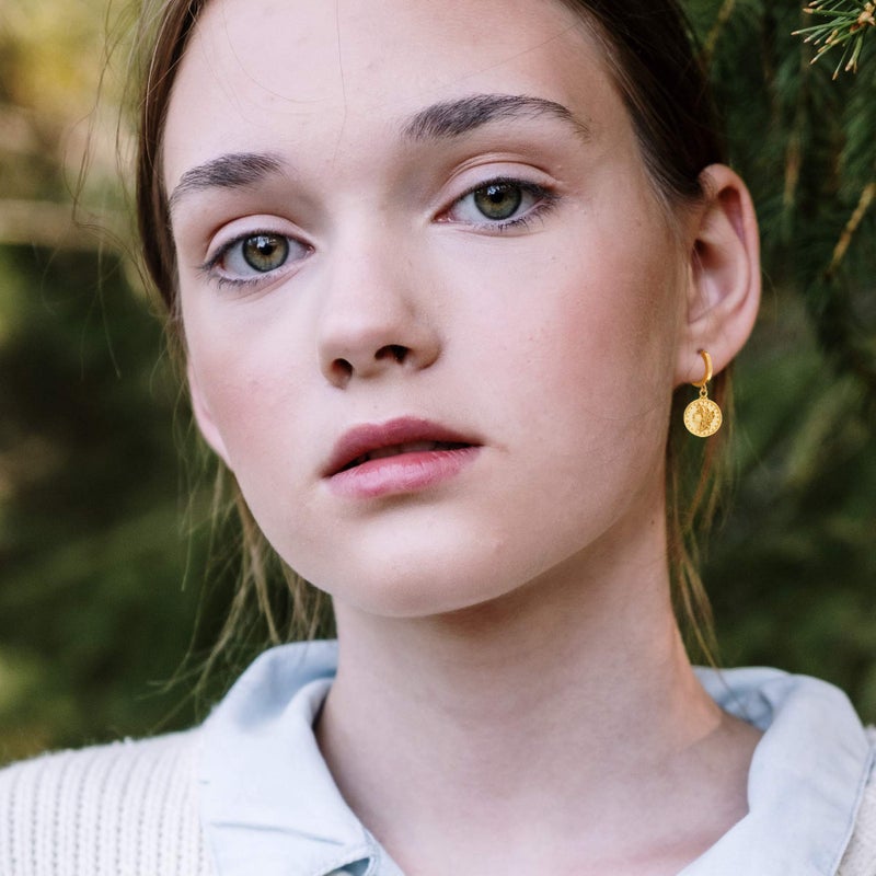 SANNYRA Gold Coin Earrings, 14K Gold Plated Brass Hoop Earrings, Dangle Design, Perfect for Various Occasions - Image 3